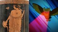 Athena's owl and Noctowl's glowing eyes (Image via Wikipedia and The Pokemon Company)